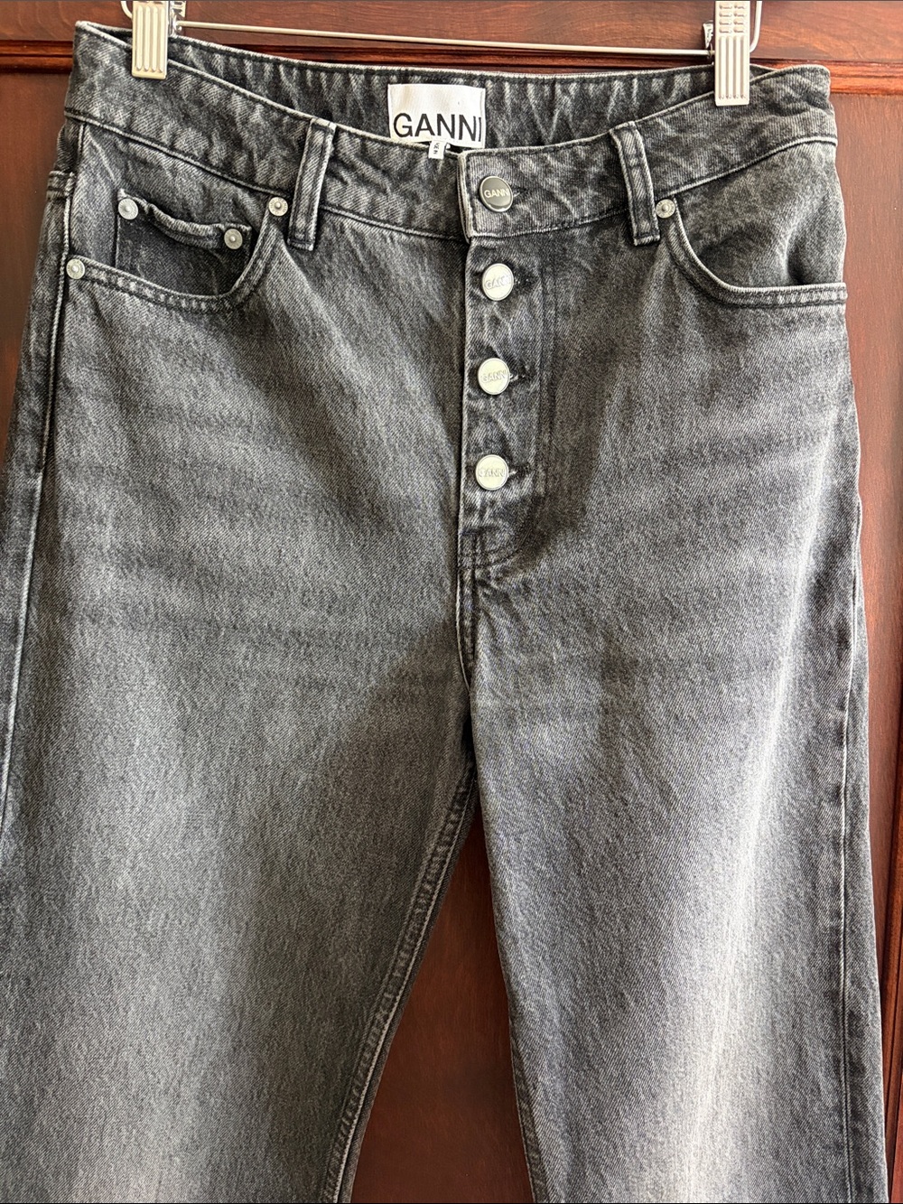 Ganni Washed Gray High-Rise Straight Jeans